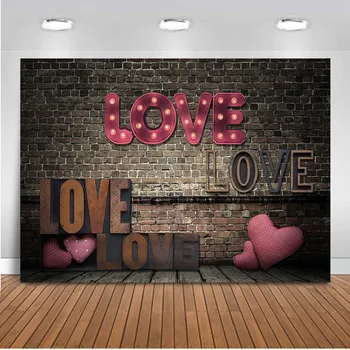 

Love backdrop Valentine's Day photography background brick wall portrait backdrop for photographic studio red heart photo shoot
