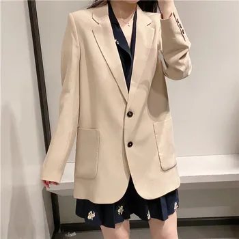 

Autumn Khaki Office 2020 Blazer Pockets Solid Suit For Women Jackets Outwear Tops Casual Loose Blazers Feminino