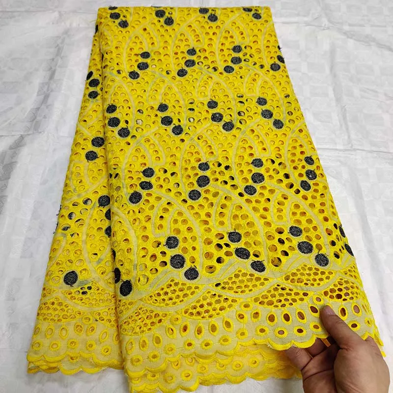 Новейшая ткань из Дубая швейцарская сухая вуаль кружева в швейцарском желтом африканском хлопок вуаль кружевная ткань нигерийская Кружевная Ткань 5 ярдов