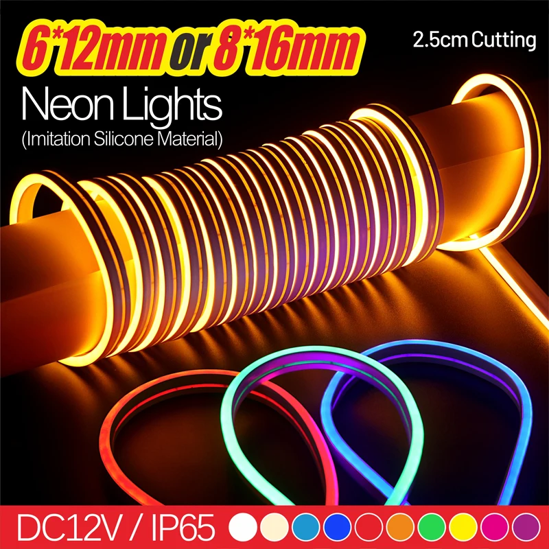 6*12mm or 8*16mm 5m Neon light DC12V LED Strip SMD2835 Flexible Rope Tube IP65 for DIY Christmas Holiday Decoration Light 12mm pcb rgb cct led strip 5050 dc12v 24v flexible light rgb white warm white 5 color in 1 led chip 60 led m 5m lot waterproof