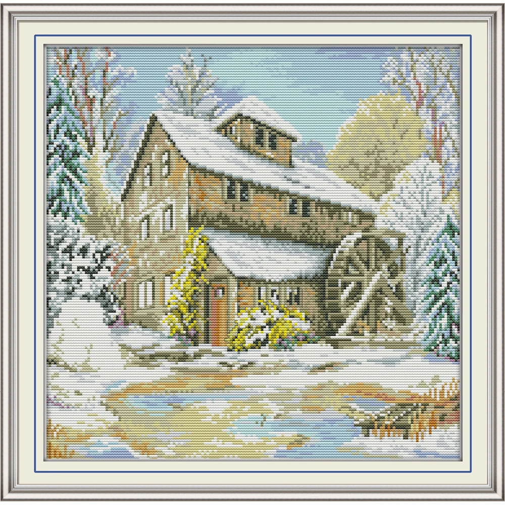Everlasting Love Waterwheel Cabin Chinese Cross Stitch Kits Ecological Cotton Printed 11CT DIY Christmas Gift Wedding Decoration | Дом и сад
