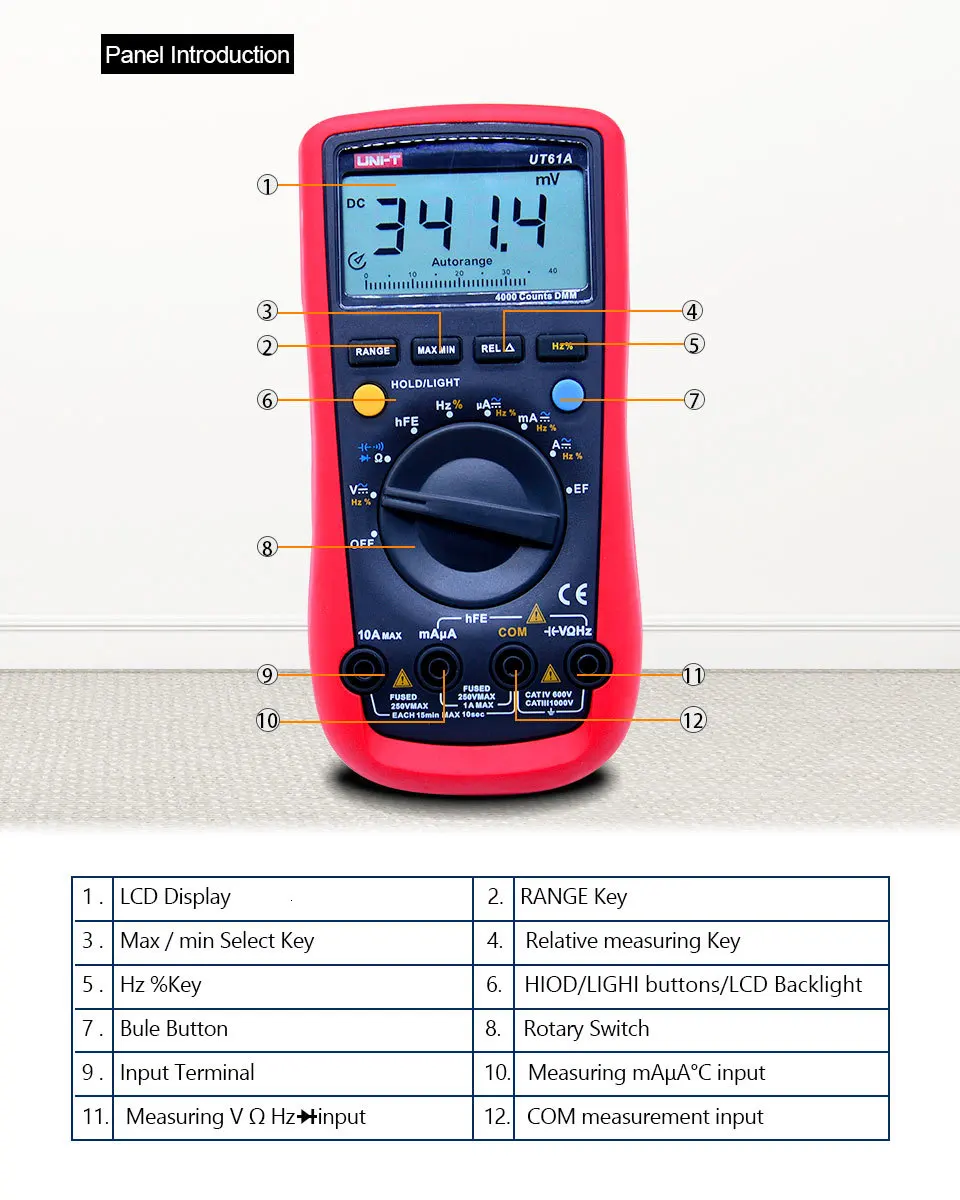 Цифровой мультиметр UNI-T UT61A AC/DC Напряжение Ток Ом метр Емкость Сопротивление Частота Диод тестер НТС ЖК-дисплей подсветка