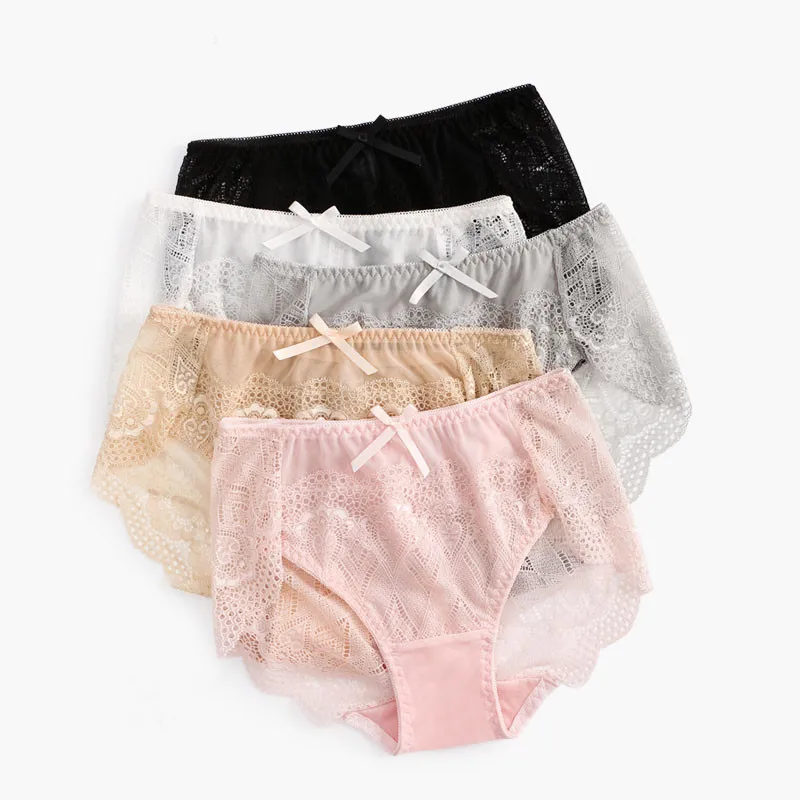 Women's Sexy Lace Panties Mid Waist Breifs Smooth Seamless Underpants Sofe Breathalbe Panties Female Lingerie Ladies Underwear
