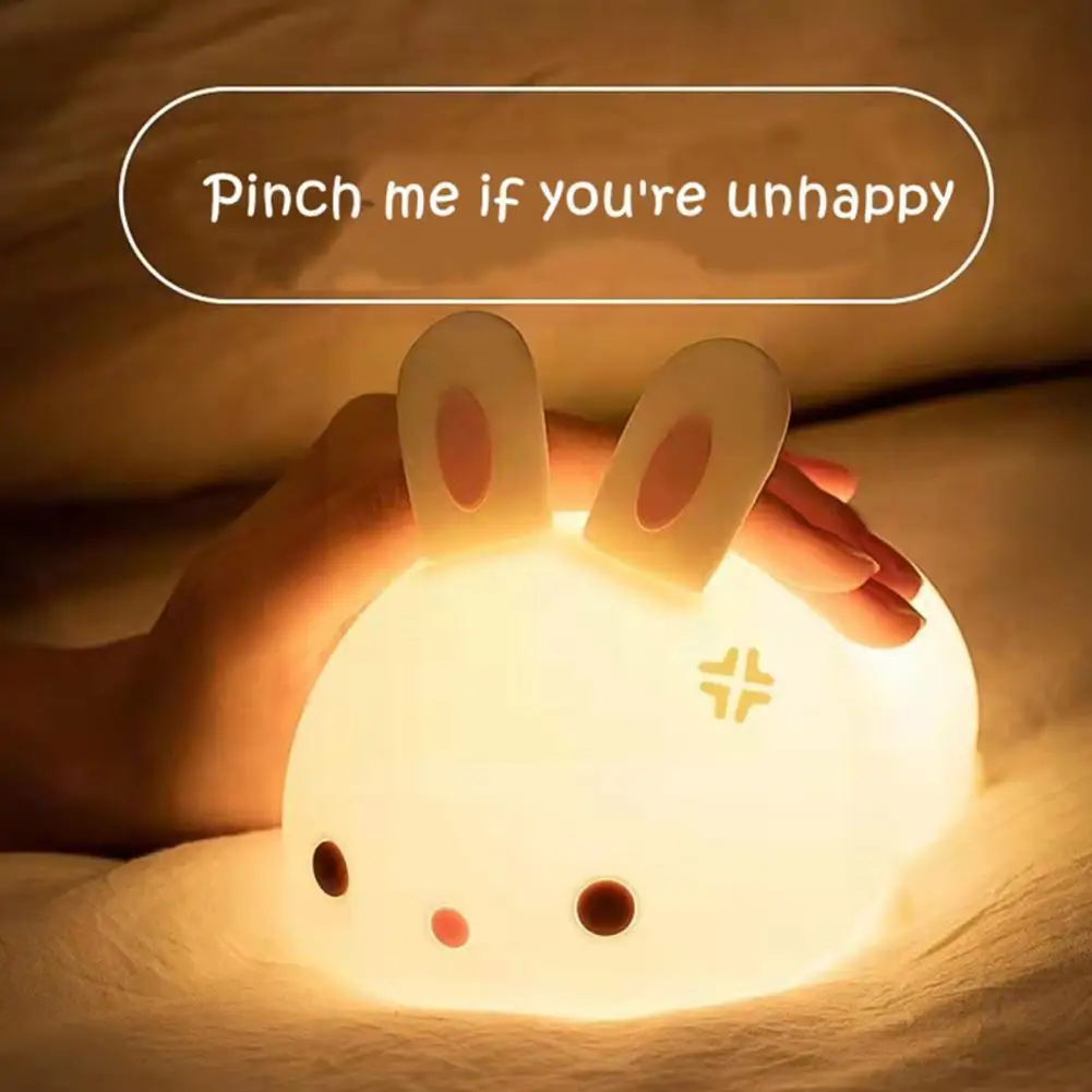 Rechargeable Sensor RGB LED Rabbit Night Light Remote Control USB Silicone Bunny Lamp for Children Baby Toy Gift F7T3 | Освещение