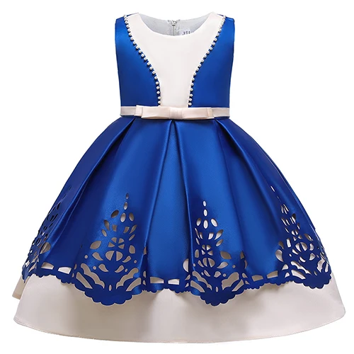 Платье для маленьких девочек 3-10 лет; Летнее Детское атласное платье с вышивкой; Одежда для девочек; платье для дня рождения; элегантные платья принцессы для малышей - Цвет: L5175 blue