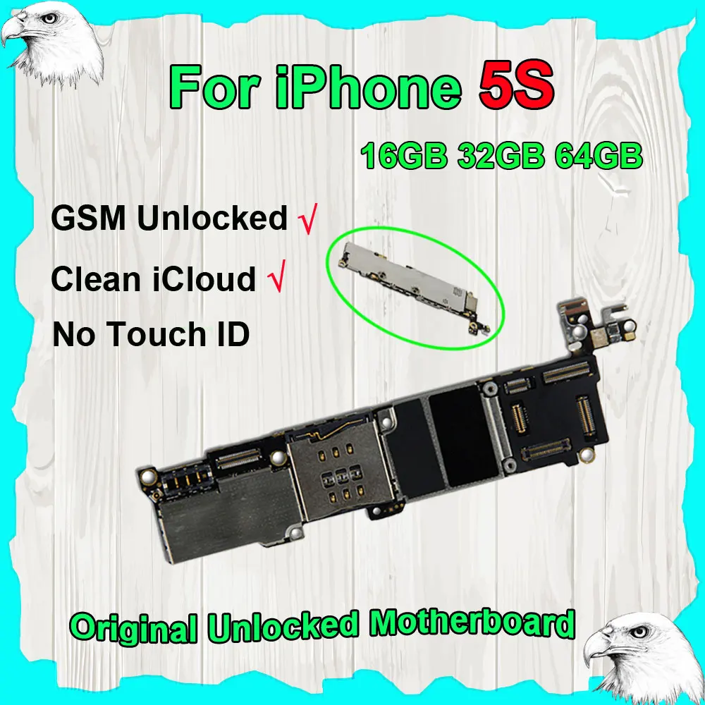 

For iPhone 5S Original Motherboard 16GB 32GB 64GB Mainboard Logic Board GSM Factory iCloud Unlocked No Touch ID No Lock Locked