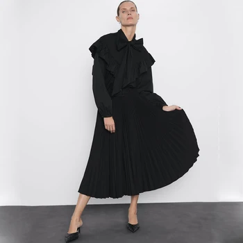 

ZA Skir Women's Assembly Belt Pleated Skirt 2019 Fashion England Elegant High Waist Skirts Autumn Winter Newest Party Wholesale