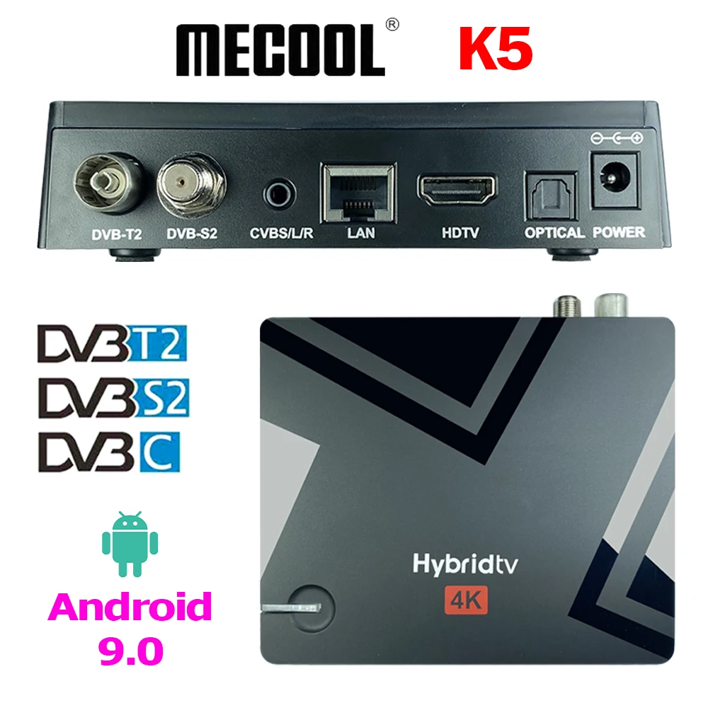 MECOOL K5 Android 9 0 ТВ коробка DVB T2 S2 C Amlogic S905X3 2 4G 5G Wi-Fi BT H.265 HEVC медиа проигрывателя