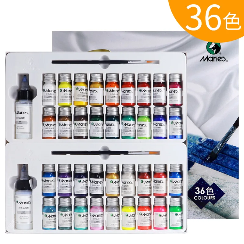 Marie's 12/24/36 Colors Dope-Dyed Fiber Permanent Fabric Paint Set 10ml  Waterproof Textile Acrylic Paints For Diy Clothes Canvas