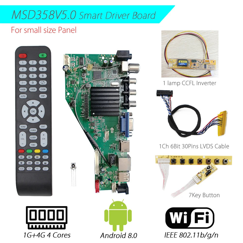 Android 8,0 1G+ 4G 4 ядра MSD358V5.0 умный беспроводной Wi-Fi tv lcd светодиодный драйвер универсальный контроллер комплект+ lvds+ лампа