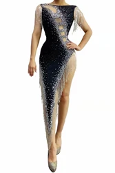 Autumn New Mesh deep-necked gem gem chain sleeveless dress ball dress