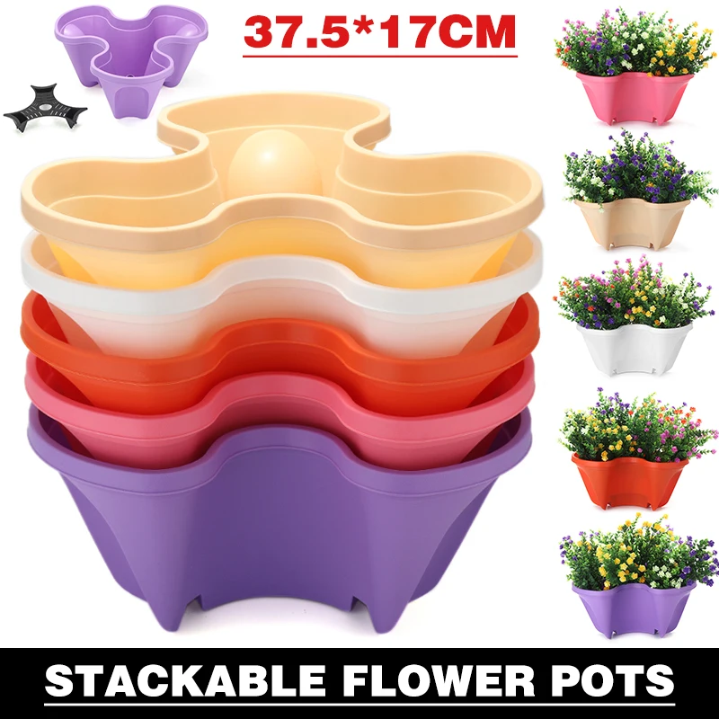 

Stackable Strawberry Planter Garden Herb Large Stacking Plastic Veg Flower Pots Desktop Pots Home Office Decor Planter