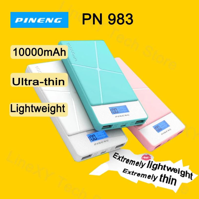 

Shipping from Russia PINENG PN-983 Power Bank 10000mAh Dual USB External Mobile Battery Charger Li-Polymer LCD