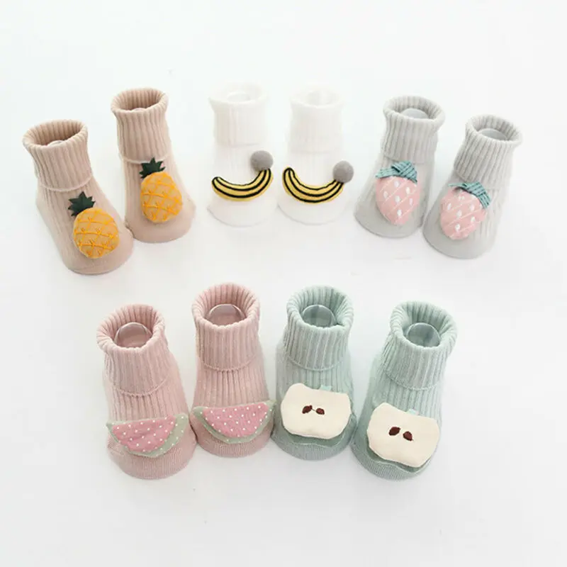 

2019 New Baby Toddler Socks Baby Non-Slip Boot Socks Children Winter Warm Shoes 3D Cartoon Fruit Winter Warm House Socks