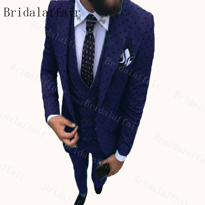 Bridalaffair, мужской костюм Poika в горошек, 3 предмета, темно-синий/серый/бежевый/белый/красный, смокинги с тупым углом, Женихи, мужские свадебные/вечерние