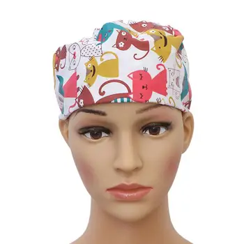

2Pcs Pure Cotton Printed Protective Cap Headcloth Nightcap Adjustable Hat for Hairdressers Workers (Assorted Color, Fox Flower)