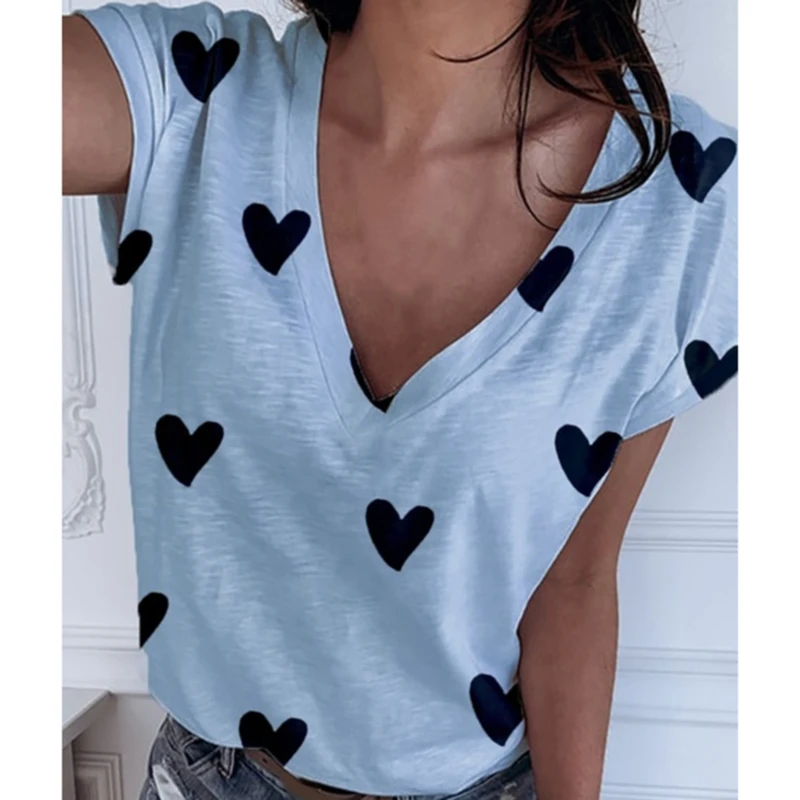 women's shirts & tops Heart Print Women Shirt Blouse Plus Size 2020 Casual Summer Short Sleeve Loose Shirt Ladies Streetwear Tops Blusa Clothing cute blouses