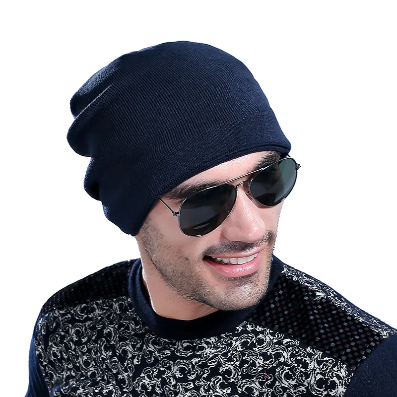 Skullies Beanie Осень Зима корейский сеульская мода новая шерстяная шапка мужская сплошной цвет плюс бархат безупречная дикая вязаная шапка