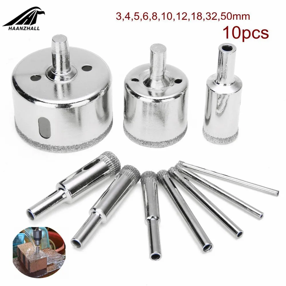 

10pcs/set Diamond Tool Drill Bit Hole Saw For Glass Ceramic Marble Tile 3-50mm Power Tool