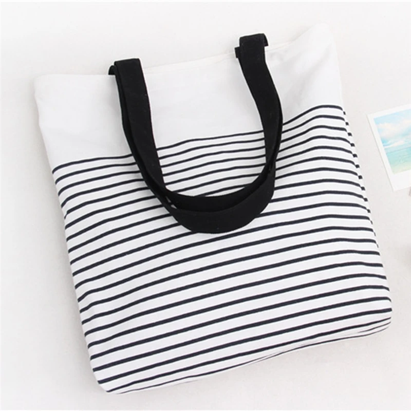 

Cotton Canvas Bag Korean Version Of The Shoulder Stripe Student Canvas Bag Zipper Reusable Shopping Handbag