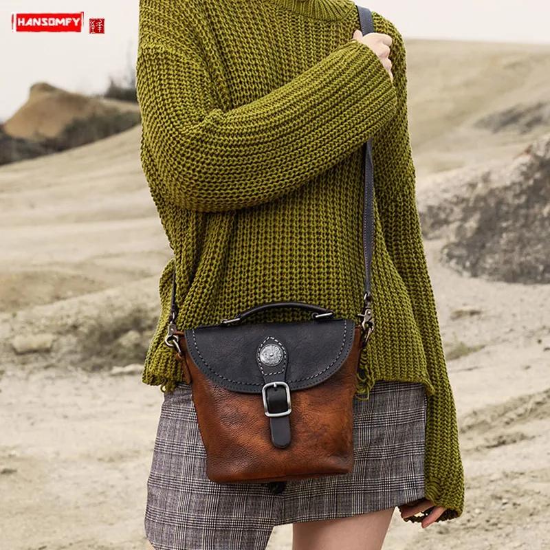 2022 Nova Retro Couro Bolsa Feminina Pequena Arte Balde Saco Do 