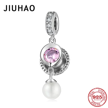 

925 Sterling Silver Red wine glass pink CZ with pearl Charms For jewelry making Pendants Fit Original Charm Designer Bracelets