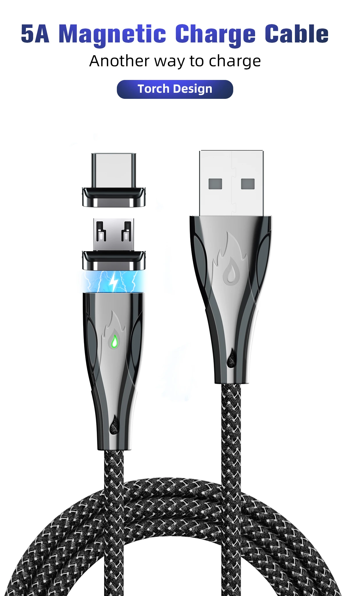 ANMONE Тип C Магнитный кабель Магнит Micro USB телефонный кабель из цинкового сплава, цинковый сплав 5A быстрой зарядки для мобильного телефона шнур