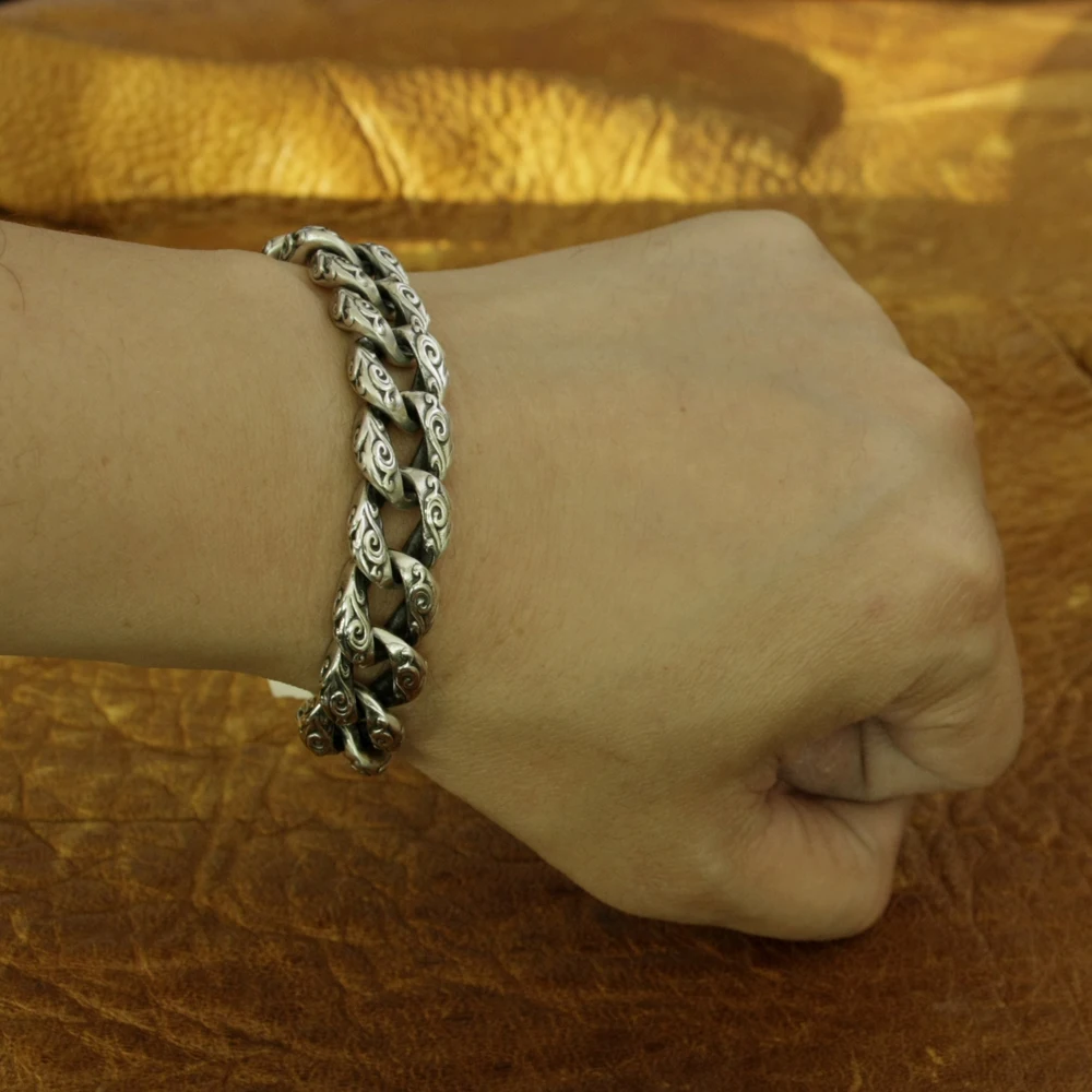 Благоприятный Облака цепи мужские Байкер панк браслет 925 пробы серебро TA156