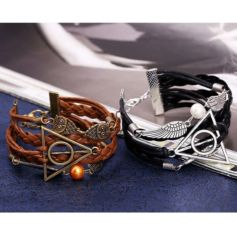 12 шт. Поттер Готический Наруто цельный Браслет Кожаный Плетеный брелок ручной работы Шарм Панк Винтаж Браслеты для мужчин и женщин