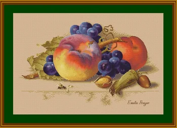 

DD Counted Cross Stitch Kit Peach and grape Handmade Needlework For Embroidery 14ct Cross Stitch