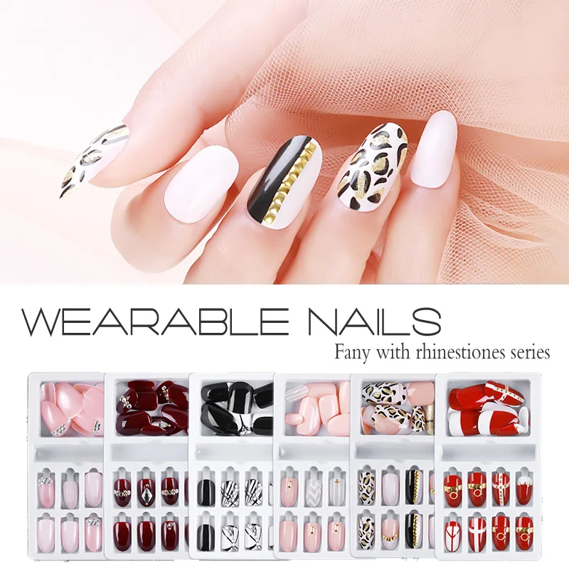 

24pcs False Nail Artificial Tips Set Full Cover for Decorated with Designed Crystal Short Press On Nails Art Fake Extension Tips
