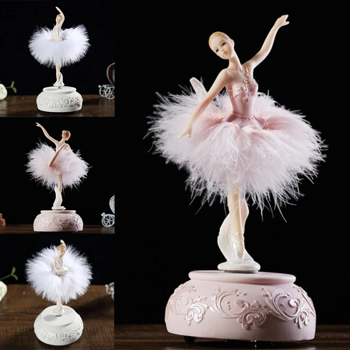 Балерина Музыкальная шкатулка Танцующая девочка Лебединое озеро карусель с пером подарок на день рождения MJJ88