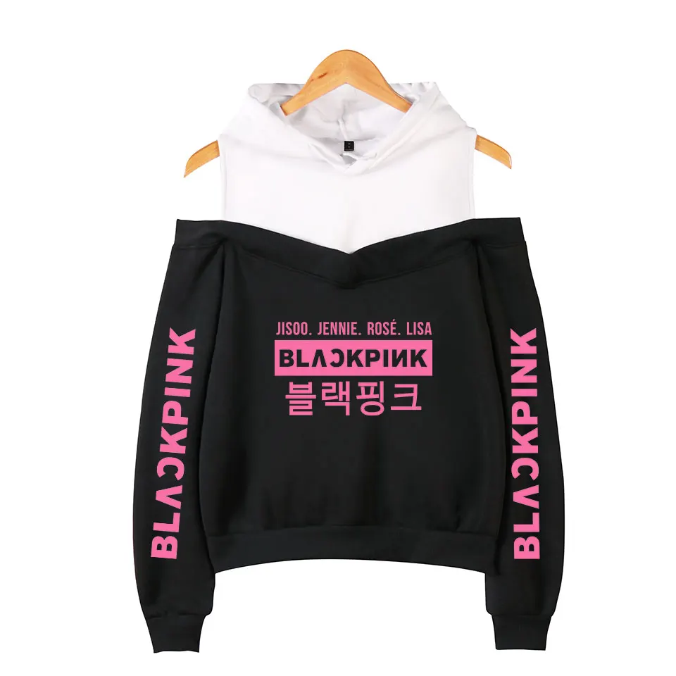Сексуальные модные черные розовые толстовки женские Kpop толстовки с принтом Blackpink женские толстовки без бретелек хип-хоп толстовка