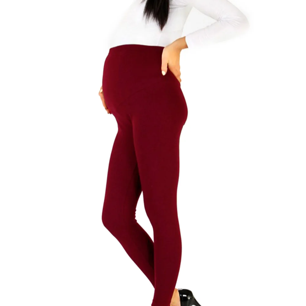 Узкие плотные брюки для беременных удобные весенние повседневные Мягкие Тонкие регулируемые пряжки дышащие для беременных женщин с высокой талией - Цвет: Wine Red