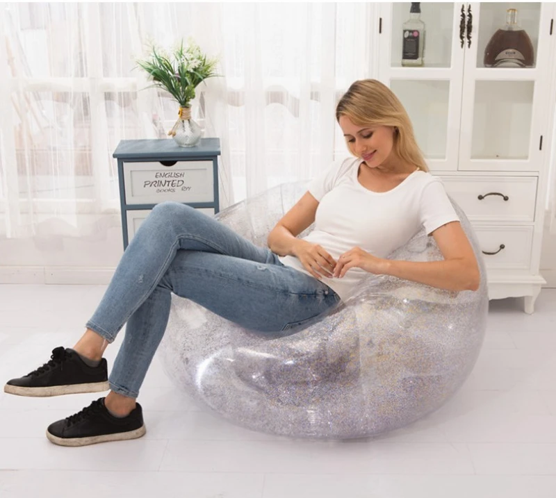 Дизайн, для взрослых, дома, на открытом воздухе, одно сиденье, надувной, прозрачный диван с блестками, прозрачные, круглая форма шара, воздушные стулья