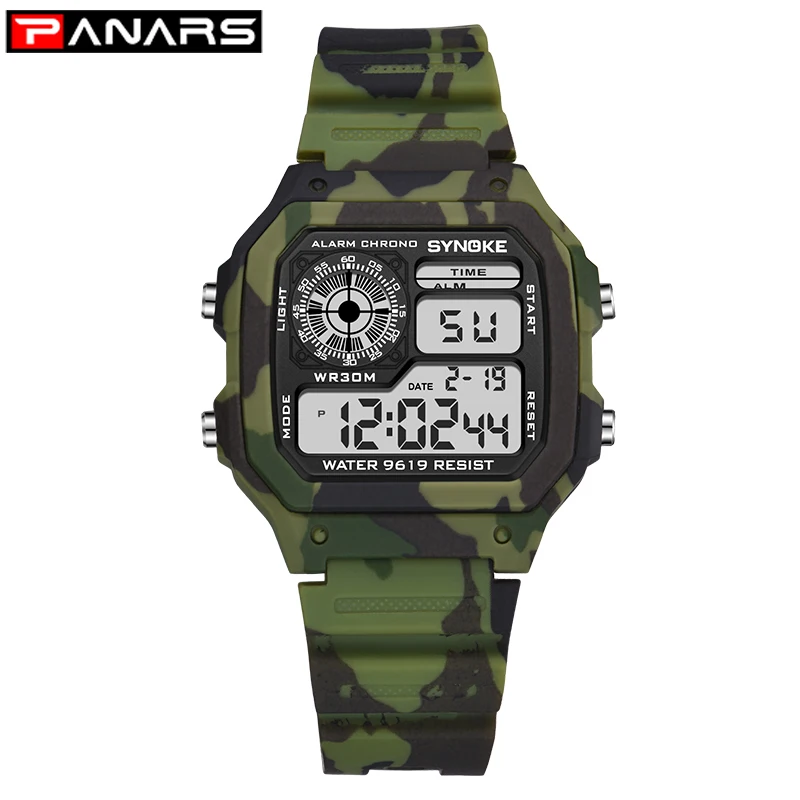 PANARS Sports Military Children's Watches Student Kids Digital Watch Camouflage Green Fashion Colorful Led Alarm Clock For Boys afbeelding