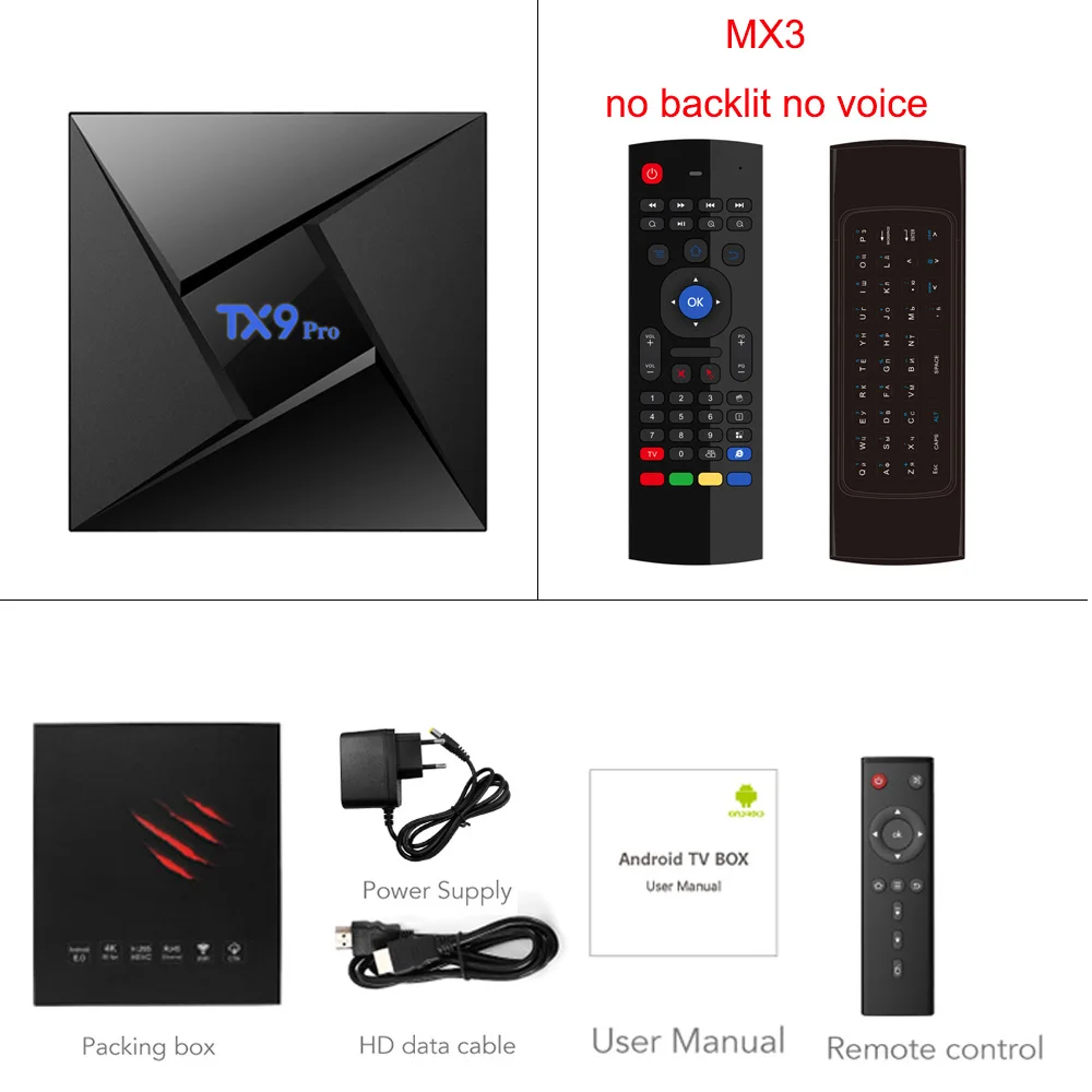 TX9 Pro tv Box Android box Amlogic S912 Восьмиядерный 3 ГБ 32 ГБ двойной Wi-Fi поддержка 4K HD Bluetooth 4,1 телеприставка PK X92 - Цвет: no backlit no voice