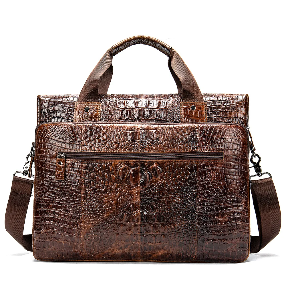 

Genuine Leather Laptop Bag Cross-section Crocodile Pattern Briefcase Computer Business Gentleman Casual Man Bag Stylish