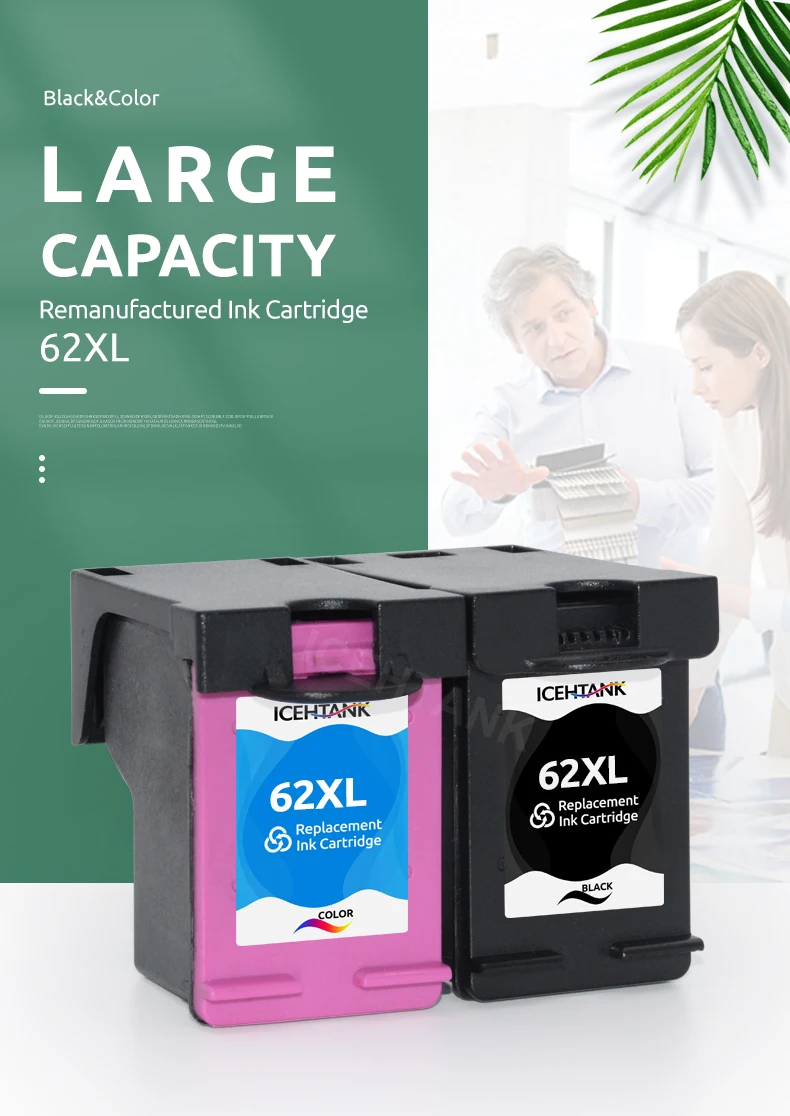 Icehtank 62XL Ink Cartridge Remanufactured For HP62 HP62XL Envy 5640 5660 7640 5540 5544 5545 5546 5548 Officejet 5740 200