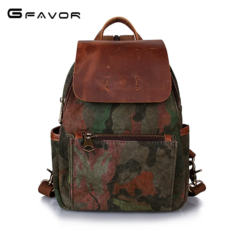 

SOURCE Canvas Bag New Style Canvas with Horse Leather Retro Backpack Trendy Bag Camouflage Backpack