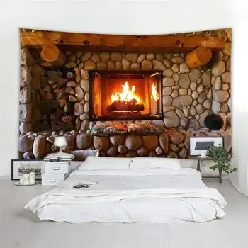 

3D Tapestry Wall Hanging Tapestries Curtain Fireplace Christmas Rock Stone Bedspread Beach Towel Tablecloth wall Art Decoration