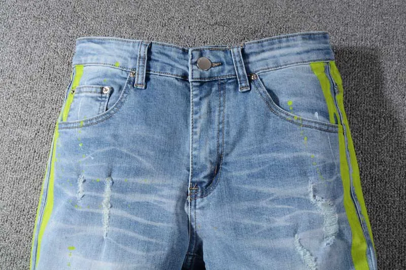 KIOVNO High Street Men's Ripped Destroyed Jean Pants Neon Yellow Color Patchwork Denim Trousers For Male Size 28-40   (4)