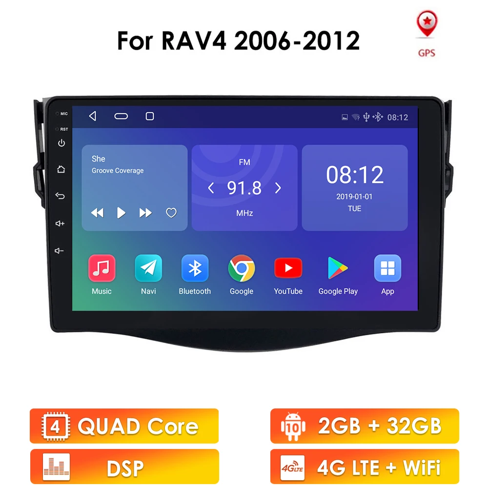 Android 10 Car Multimedia GPS Video Player For Toyota RAV4 2007 2008 2009 2010 2011 2012 With Radio Gps 2DIN BT wifi 4G OBD DVR