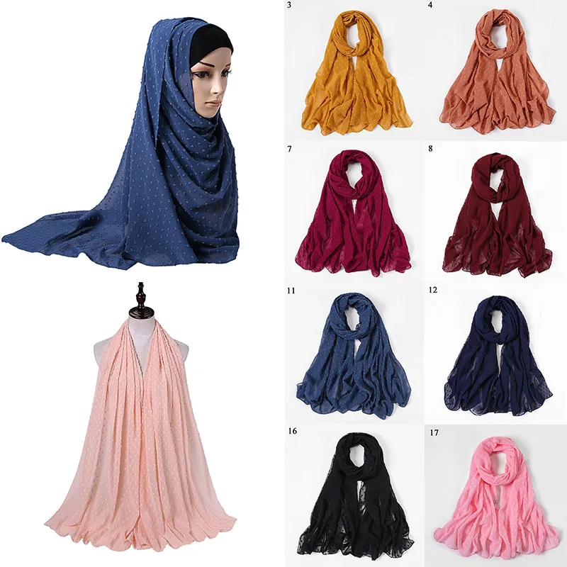 

Shawl Headscarves Scarf Flocked Bubble Chiffon Islamic Headscarf Chiffon Scarf Long 175*72cm Shawls Wraps Muslim Hijabs Chiffon