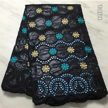 

African bazin riche fabric with brode Latest fashion embroidery bazin lace fabric with net lace 5 yards