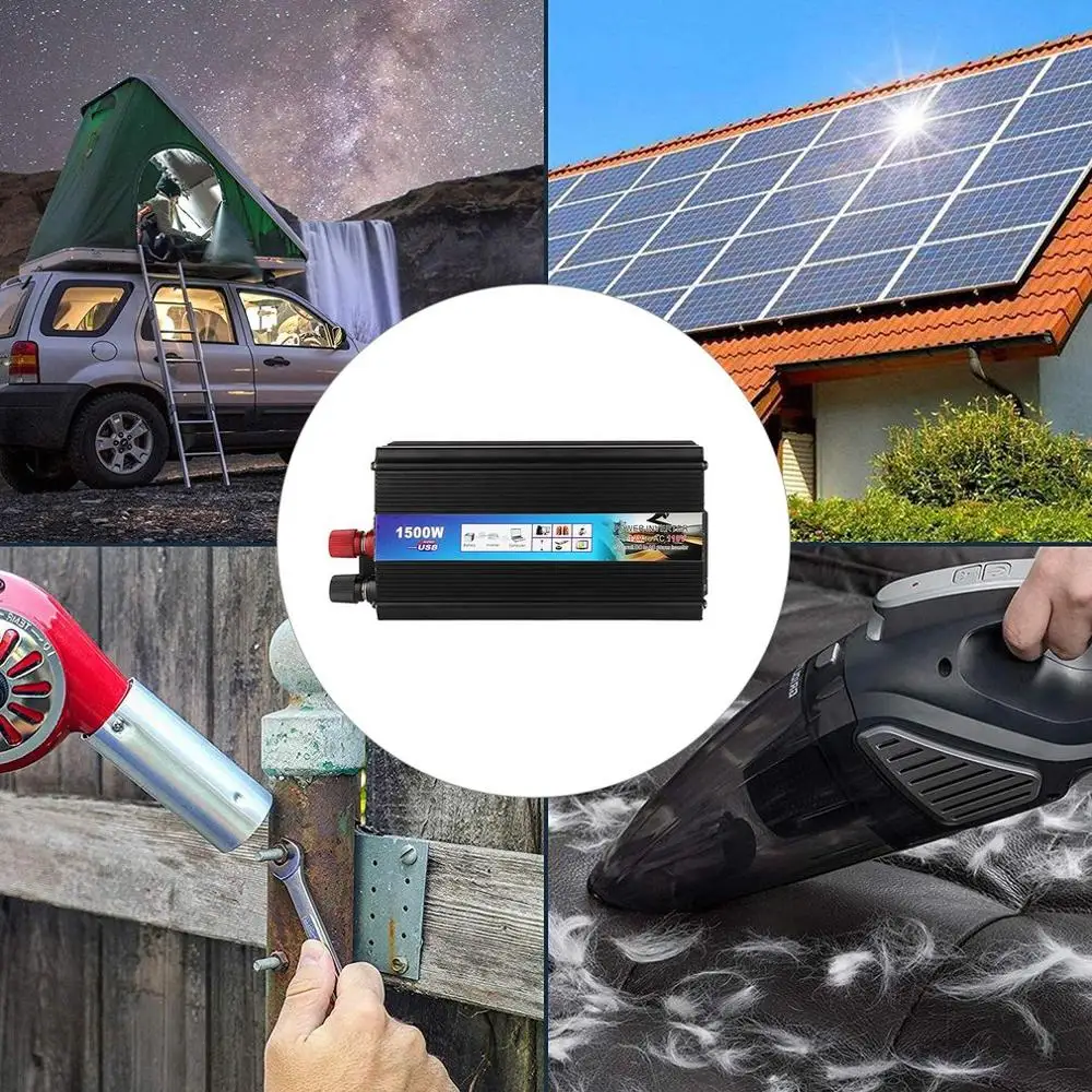 Модифицированный синусоидный инвертор DC 12 V/24 V к переменному току 220V 1500W с универсальным гнездом USB Порты и разъёмы для автомобиля на солнечной батарее Мощность инвертор