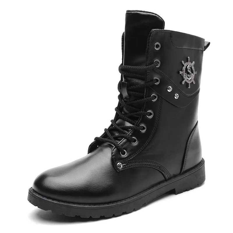Winter Men Motorcycle Boots Fashion Mid-Calf Punk Rock Punk Shoes Mens BootsLeather Black High top Casual Boot Man - Цвет: 2