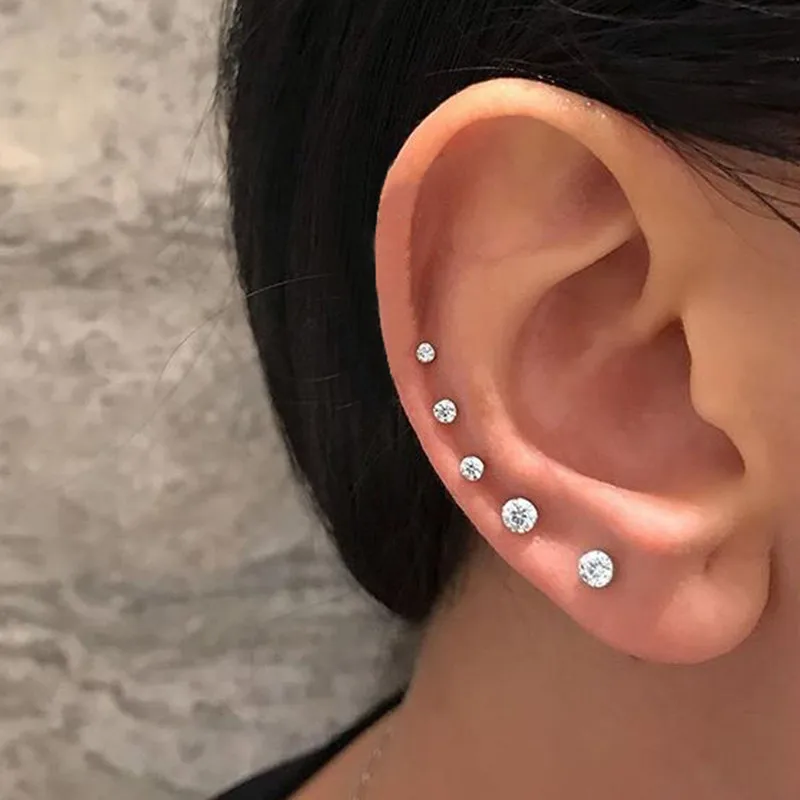 Classic 12Pairs Cubic Zirconia Stud Earrings Set For Women Silver Color Round Heart Crystal Rhinestone Earrings Brinco Jewelry