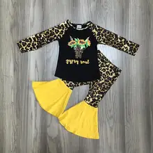 Одежда для маленьких девочек, Леопардовый костюм для девочек, топ с подсолнухами и коровой, расклешенные штаны, эксклюзивная Одежда для девочек