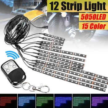 

12in1 Motorcycle LED Neon Strips 15-colors Wireless Remote Glow Lights 5050SMD LED Flashing Light Car Decorative Light Strip